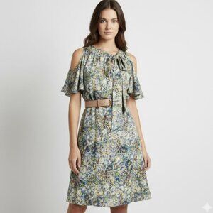 Rachel Roy Floral Print Dress • Tie Neck • Peek-a-Boo Sleeves • Flowy w/ Pockets
